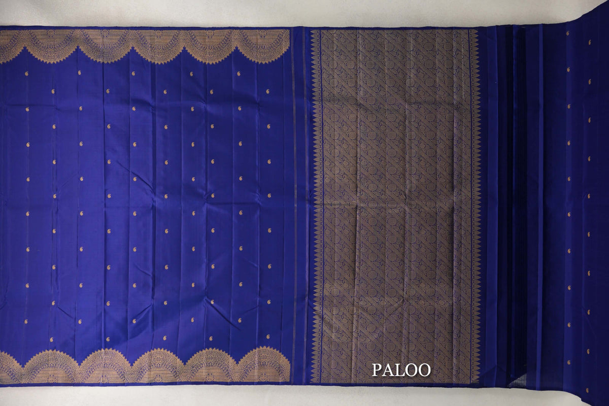 Royal Blue Vintage Kanjivaram Silk Saree paloo