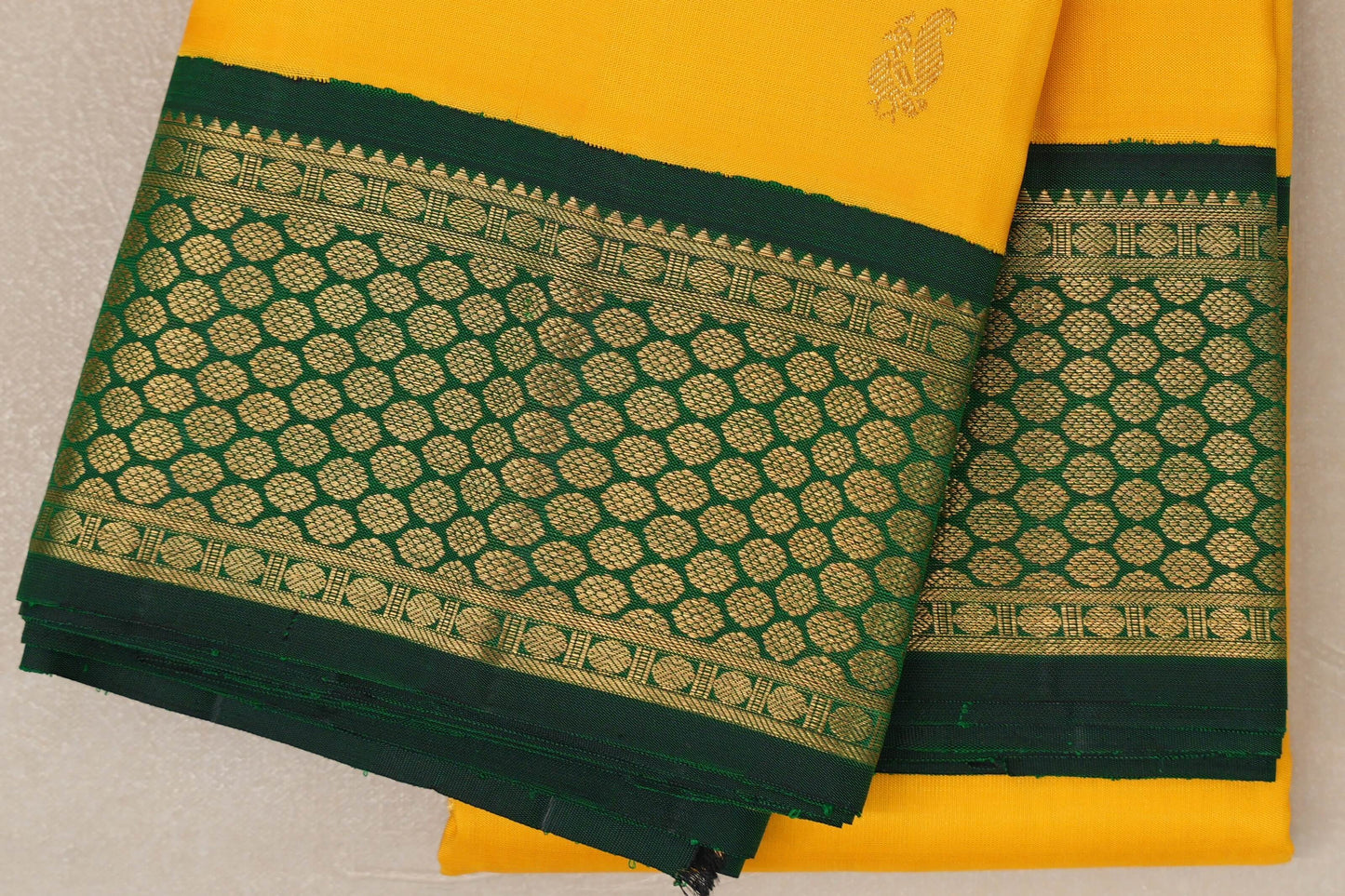 Bright yellow with Bottle Green Vintage Kanjivaram Silk Saree by Shreenivas Silks PSSR019052
