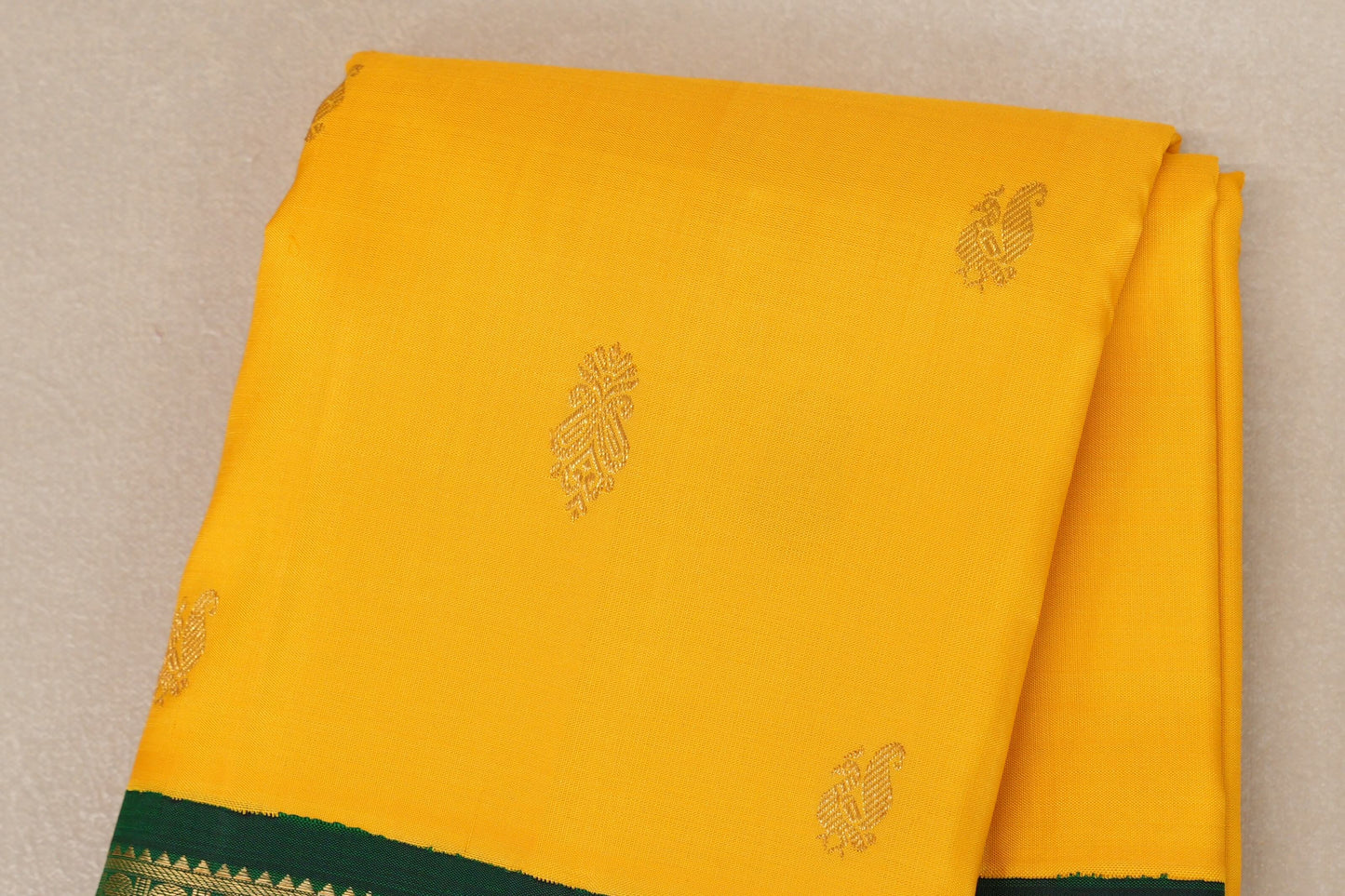 Bright yellow with Bottle Green Vintage Kanjivaram Silk Saree by Shreenivas Silks PSSR019052