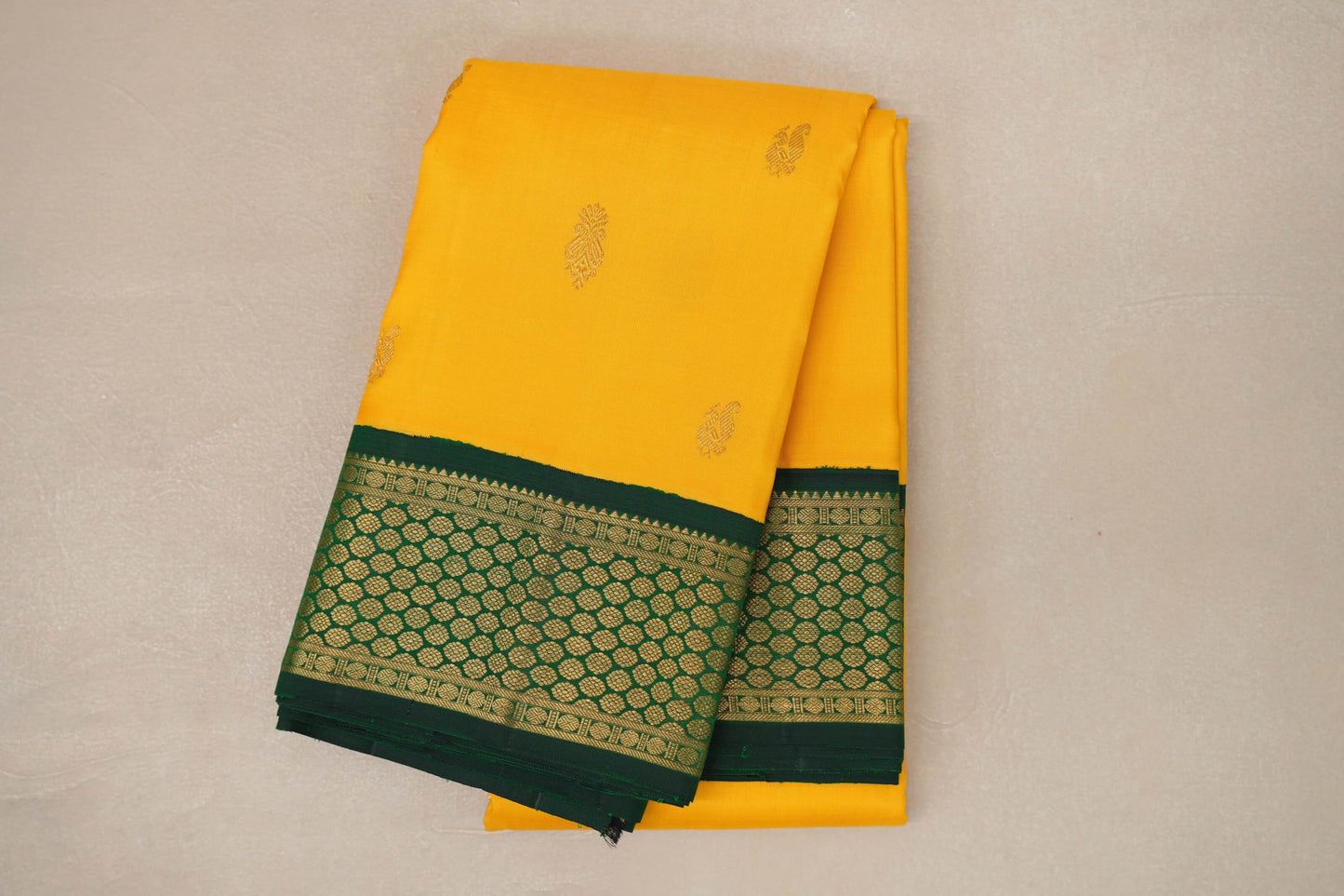 Bright yellow with Bottle Green Vintage Kanjivaram Silk Saree by Shreenivas Silks PSSR019052