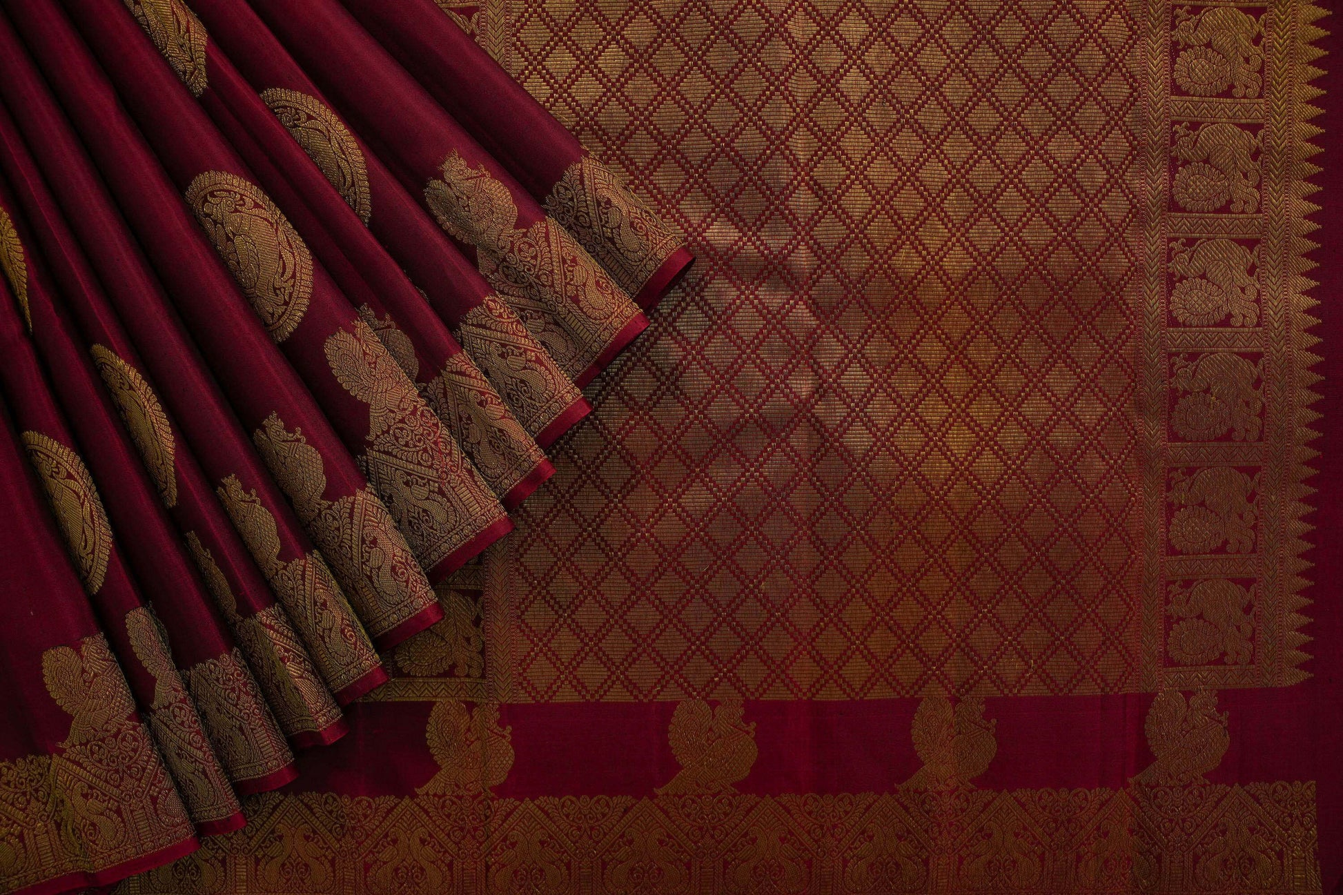 Maroon kanchipuram silk saree