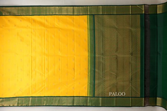 Bright yellow with Bottle Green Vintage Kanjivaram Silk Saree by Shreenivas Silks PSSR019052