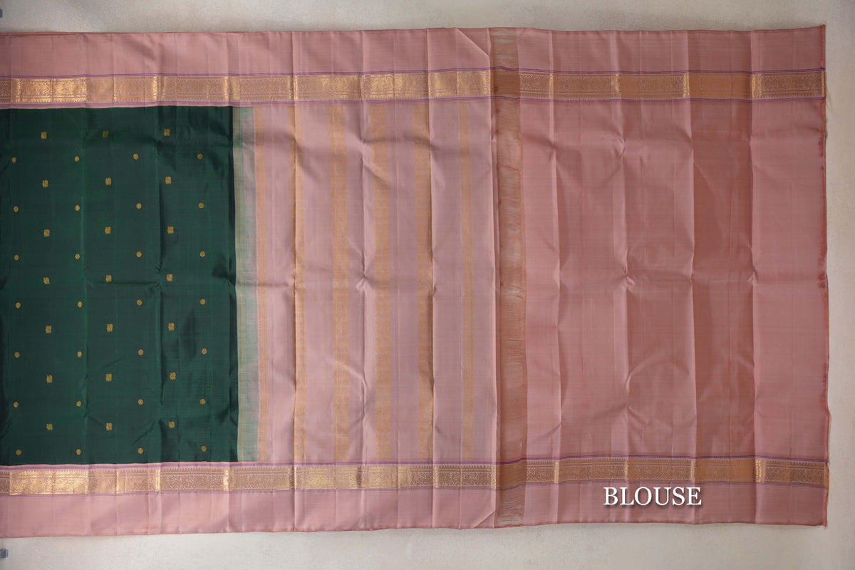 Bottle Green Vintage Kanjivaram Silk Saree blouse