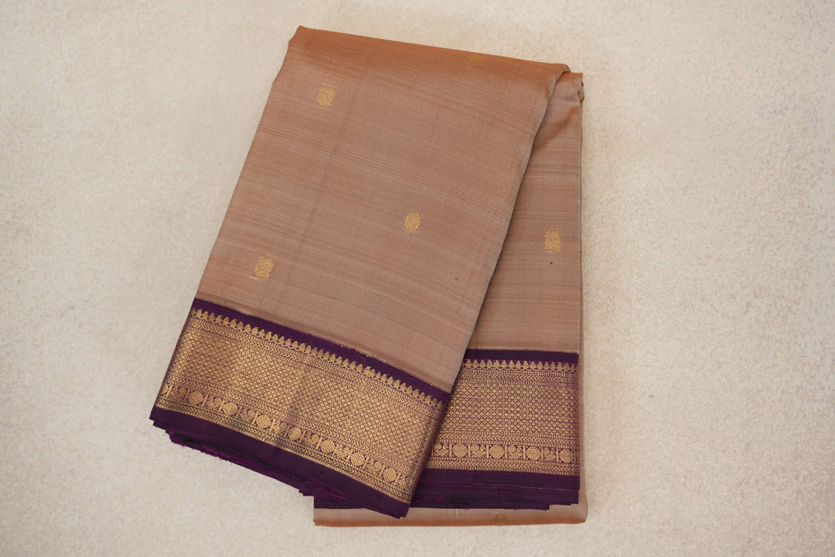folded Deep Beige Vintage Kanjivaram Silk Saree 