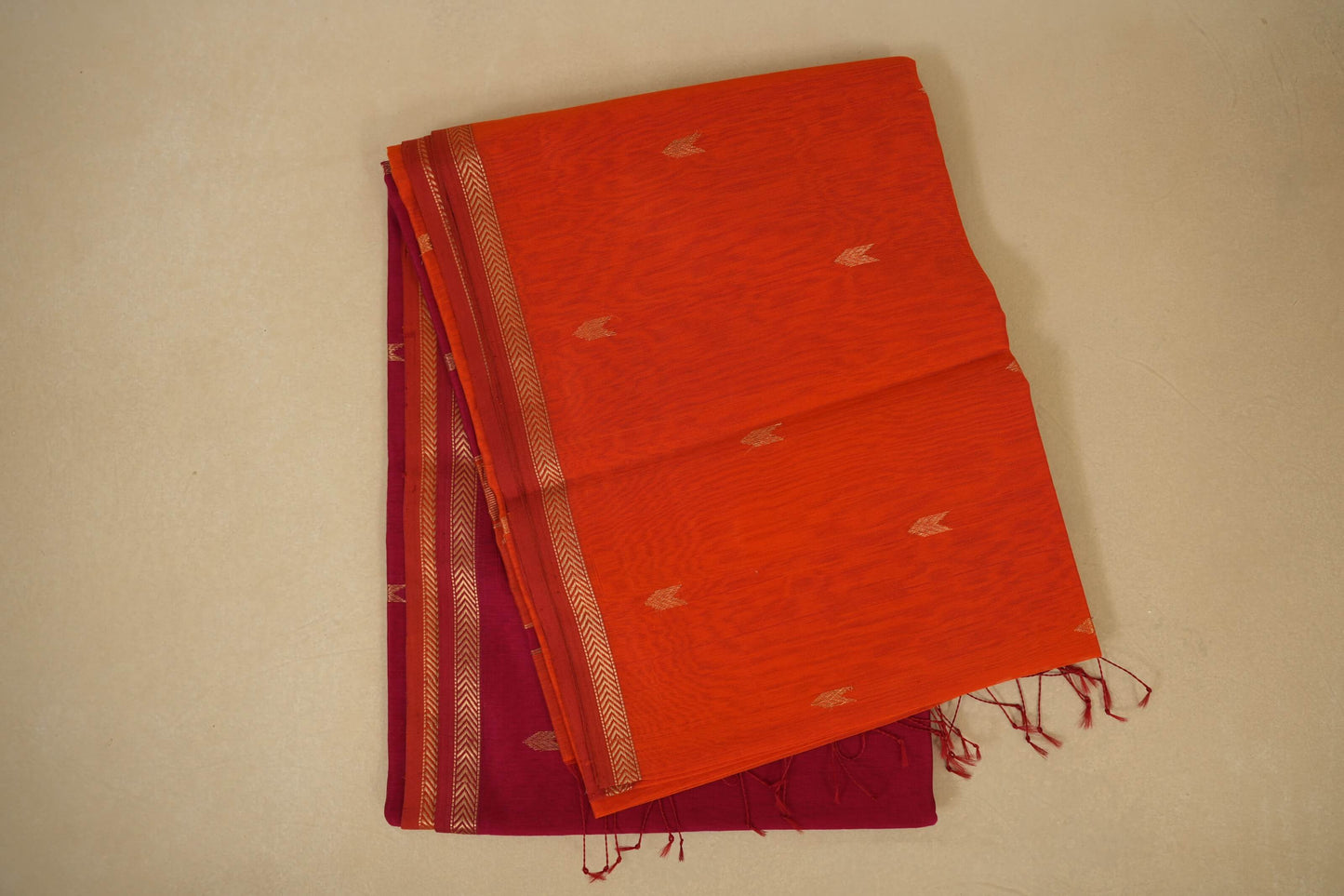 Fanta Orange Maheshwari Silk Cotton Saree by Shreenivas Silks PSSR018033 - Parisera
