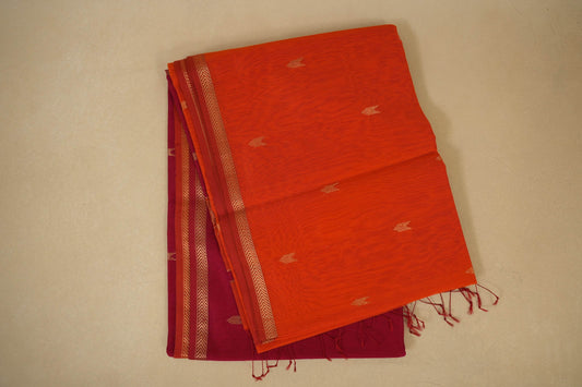 Fanta Orange Maheshwari Silk Cotton Saree by Shreenivas Silks PSSR018033 - Parisera