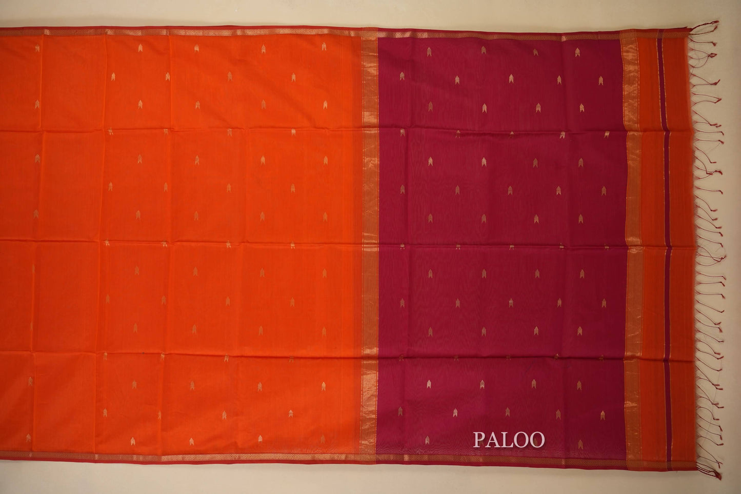 Fanta Orange Maheshwari Silk Cotton Saree by Shreenivas Silks PSSR018033 - Parisera
