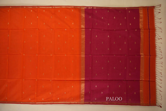 Fanta Orange Maheshwari Silk Cotton Saree by Shreenivas Silks PSSR018033 - Parisera