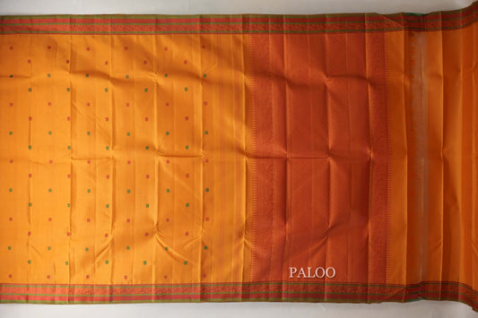 Mango yellow with Pink with parrot green Vintage Kanjivaram Silk Saree by Shreenivas Silks PSSR019054