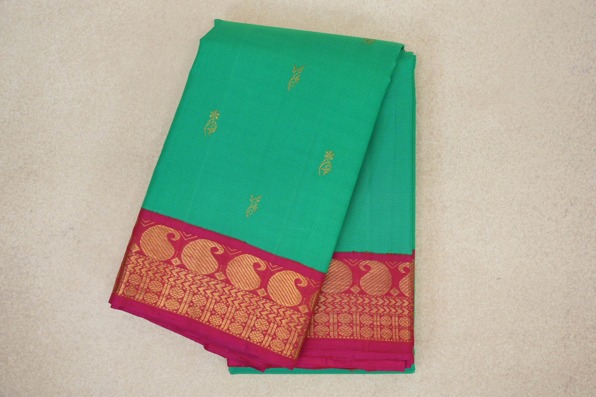 folded Teal Green Vintage Kanjivaram Silk Saree