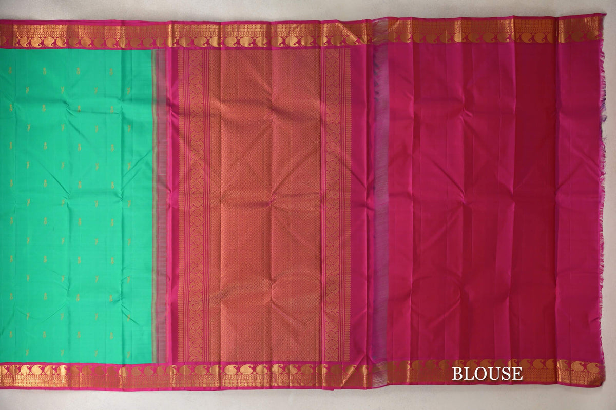 Teal Green Vintage Kanjivaram Silk Saree blouse