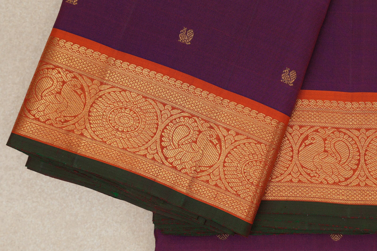 Deep Purple Vintage Kanjivaram Silk Saree border zoom