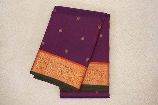 folded Deep Purple Vintage Kanjivaram Silk Saree