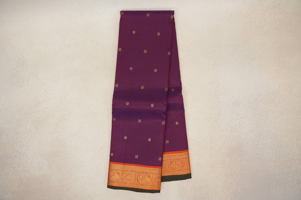 Deep Purple Vintage Kanjivaram Silk Saree body zoom