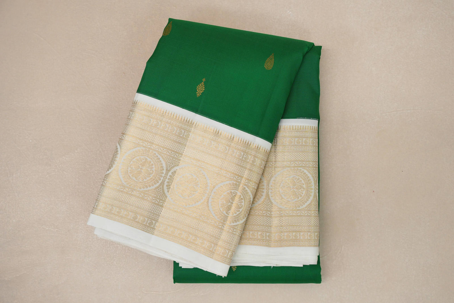 Parrot Green with Milk white Vintage Kanjivaram Silk Saree by Shreenivas Silks PSSR019057