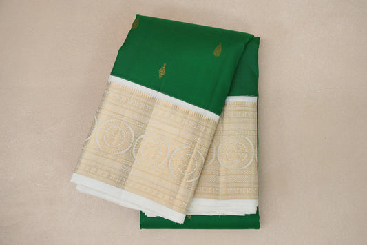 Parrot Green with Milk white Vintage Kanjivaram Silk Saree by Shreenivas Silks PSSR019057