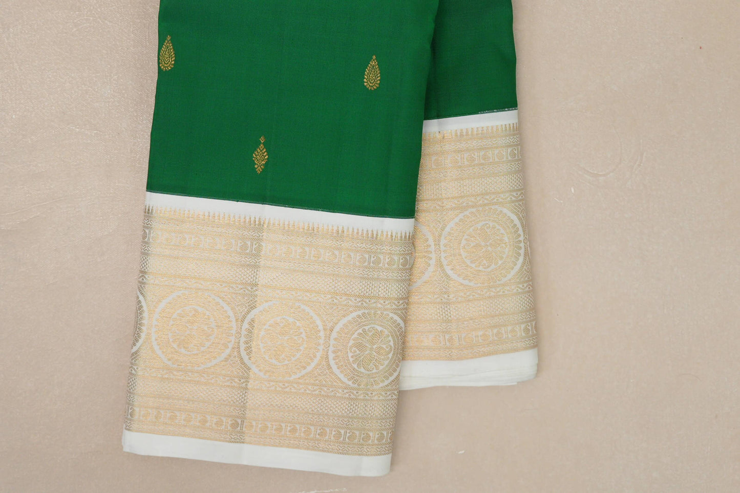 Parrot Green with Milk white Vintage Kanjivaram Silk Saree by Shreenivas Silks PSSR019057