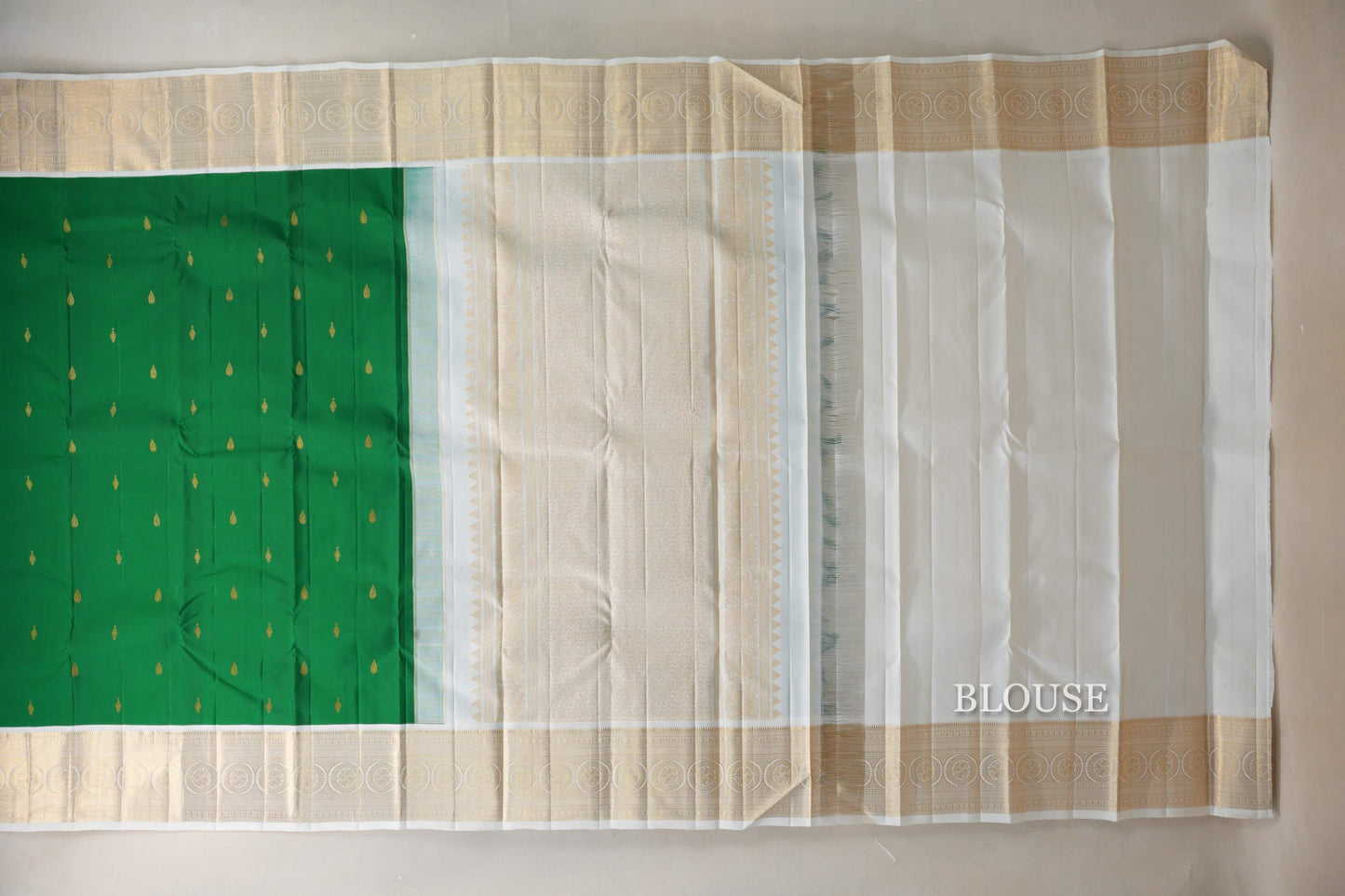 Parrot Green with Milk white Vintage Kanjivaram Silk Saree by Shreenivas Silks PSSR019057