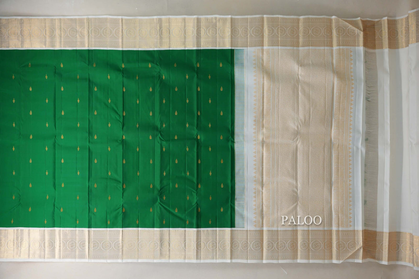 Parrot Green with Milk white Vintage Kanjivaram Silk Saree by Shreenivas Silks PSSR019057