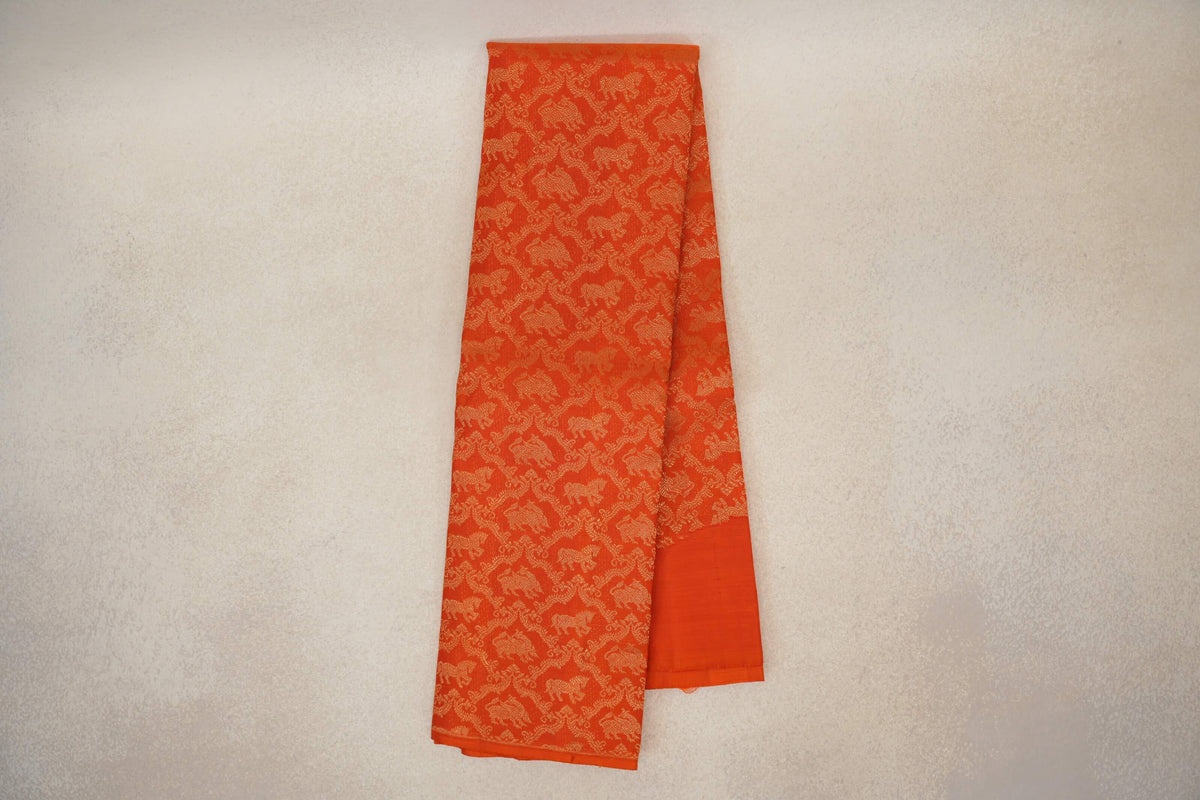 Deep Orange Vintage Heirloom Kanjivaram Silk Saree online