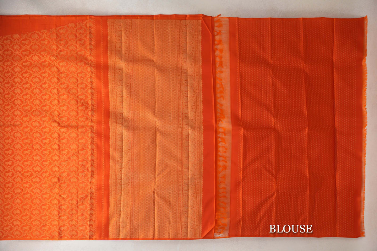 Deep Orange Vintage Heirloom Kanjivaram Silk Saree blouse