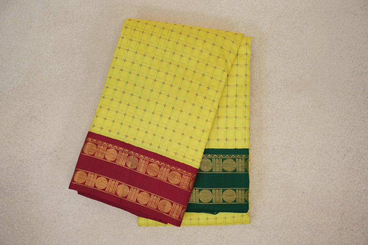 folded Bright Lemon Yellow Vintage Kanjivaram Silk Saree