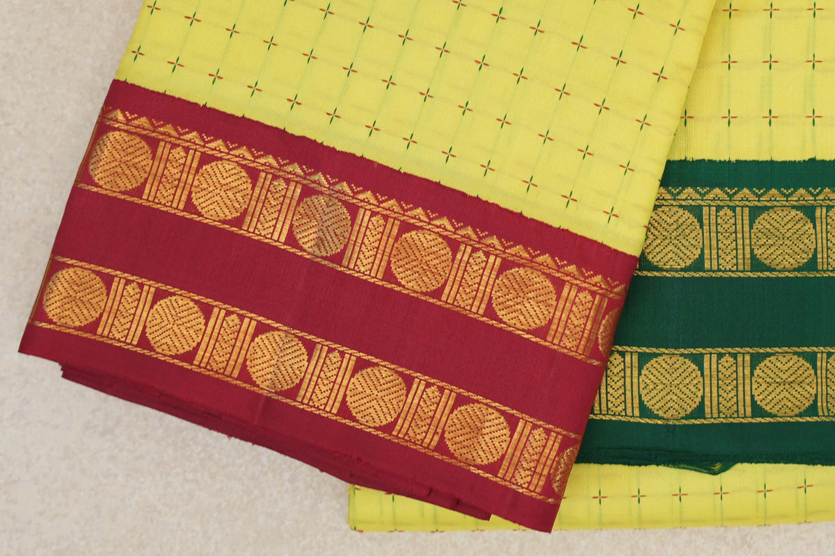 Bright Lemon Yellow Vintage Kanjivaram Silk Sareeborder zoom