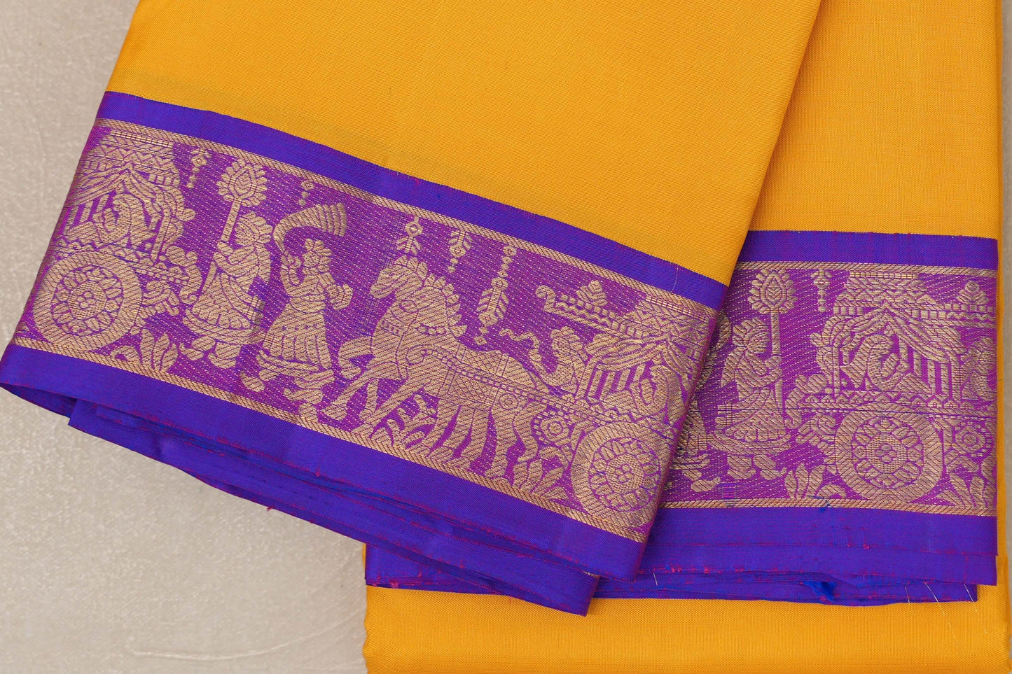Mango yellow with Royal Purple Vintage Kanjivaram Silk Saree by Shreenivas Silks PSSR019058
