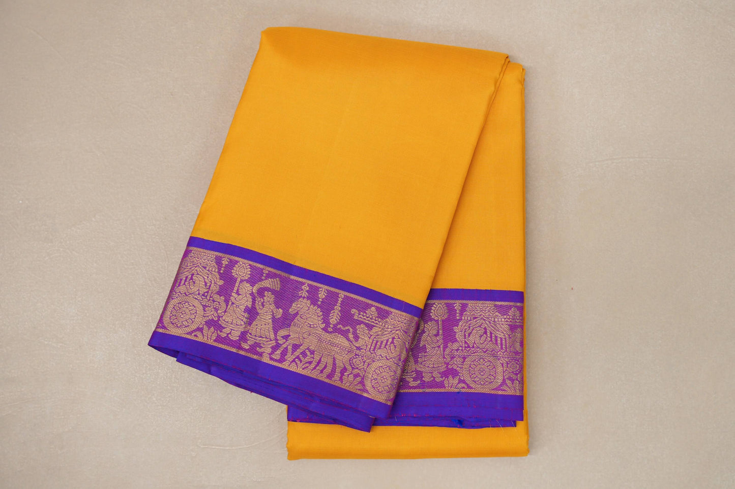 Mango yellow with Royal Purple Vintage Kanjivaram Silk Saree by Shreenivas Silks PSSR019058