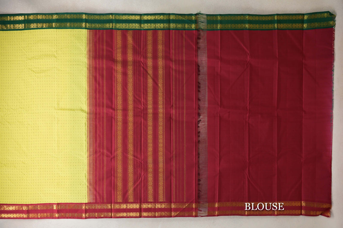 Bright Lemon Yellow Vintage Kanjivaram Silk Saree blouse