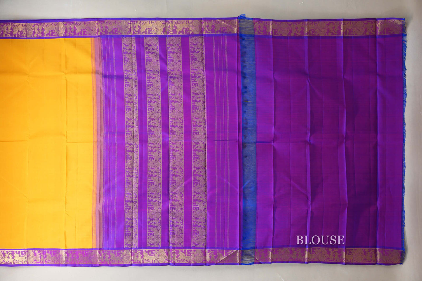 Mango yellow with Royal Purple Vintage Kanjivaram Silk Saree by Shreenivas Silks PSSR019058