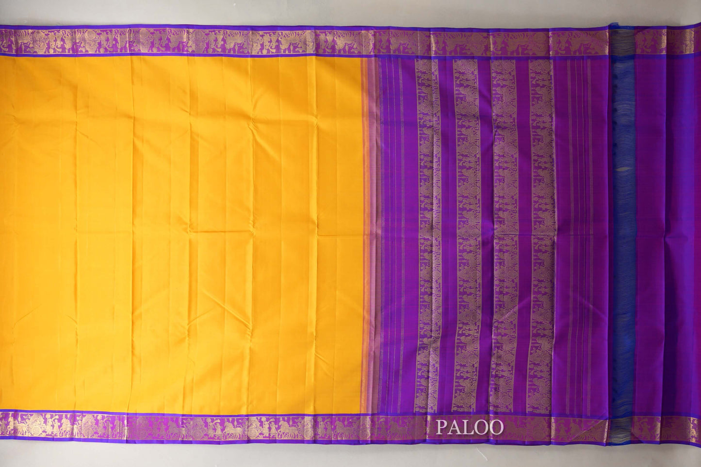 Mango yellow with Royal Purple Vintage Kanjivaram Silk Saree by Shreenivas Silks PSSR019058