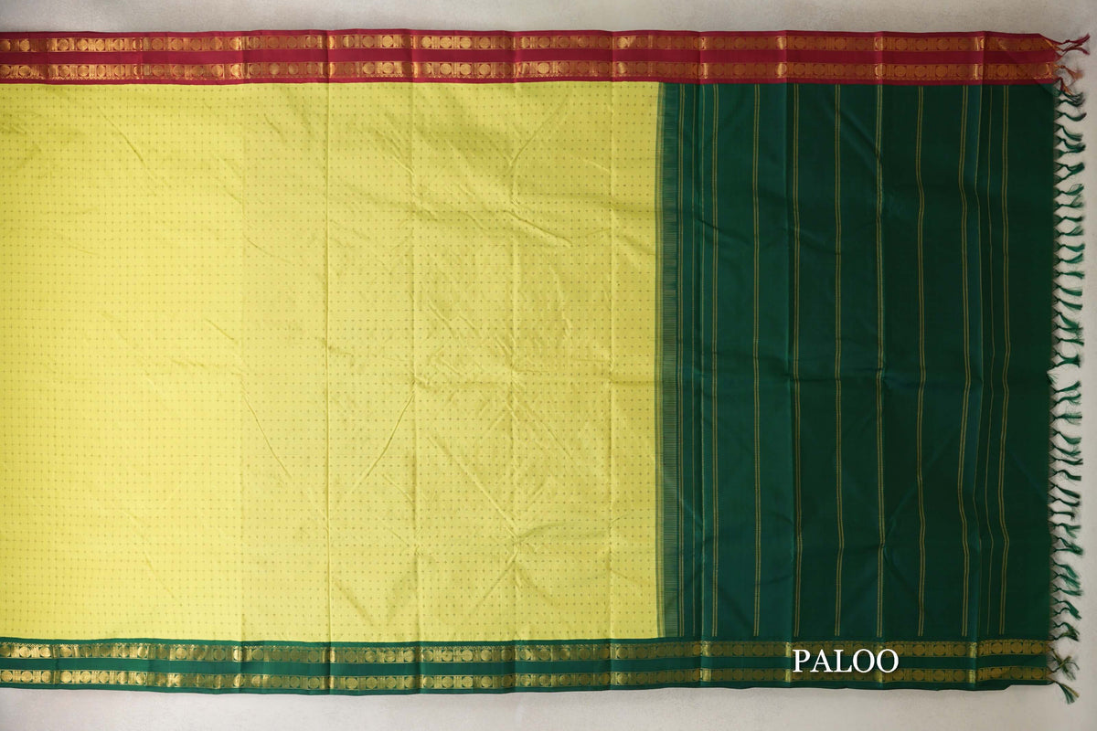 Bright Lemon Yellow Vintage Kanjivaram Silk Saree paloo