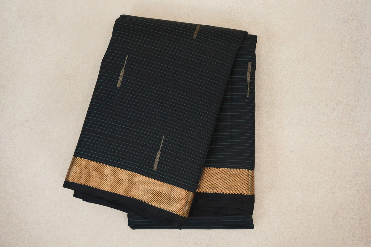 folded Black Vintage Kanjivaram Silk Saree