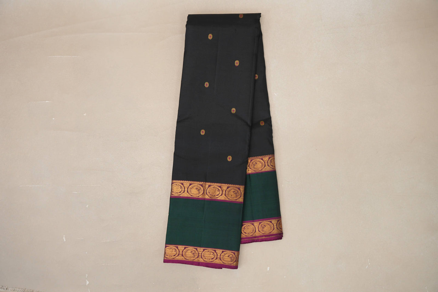 Black with Deep Bottle Green with Magenta Vintage Kanjivaram Silk Saree by Shreenivas Silks PSSR019059