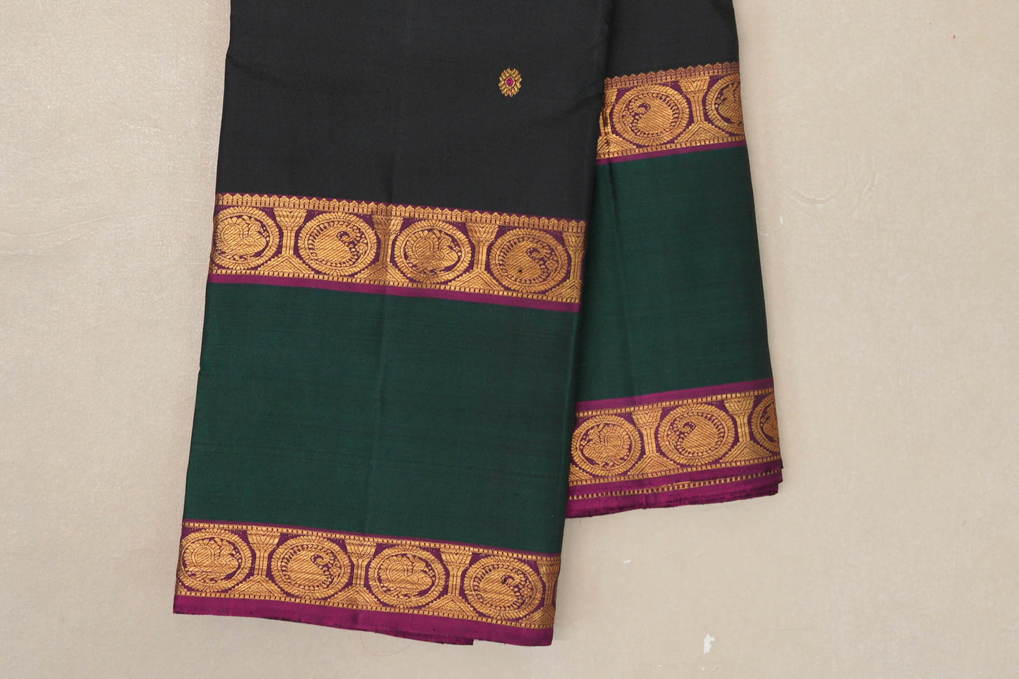 Black with Deep Bottle Green with Magenta Vintage Kanjivaram Silk Saree by Shreenivas Silks PSSR019059
