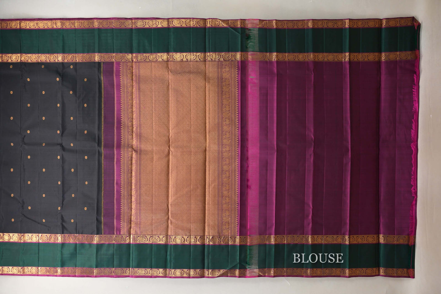 Black with Deep Bottle Green with Magenta Vintage Kanjivaram Silk Saree by Shreenivas Silks PSSR019059