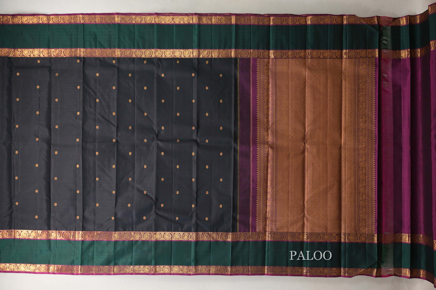 Black with Deep Bottle Green with Magenta Vintage Kanjivaram Silk Saree by Shreenivas Silks PSSR019059