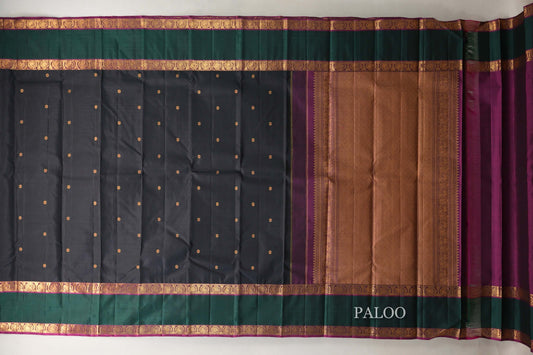 Black with Deep Bottle Green with Magenta Vintage Kanjivaram Silk Saree by Shreenivas Silks PSSR019059