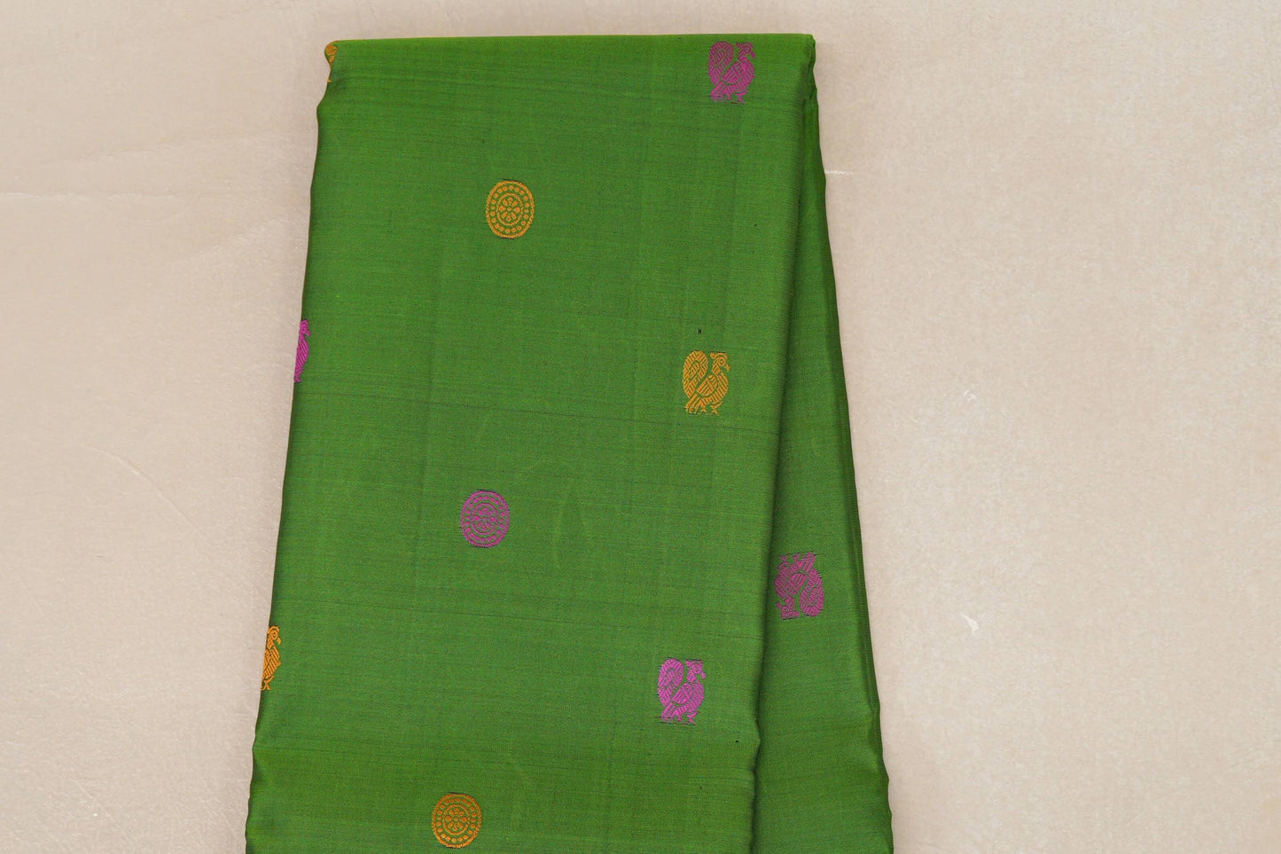 Bright leaf green with Deep Plum borders Vintage Kanjivaram Silk Saree by Shreenivas Silks PSSR019060