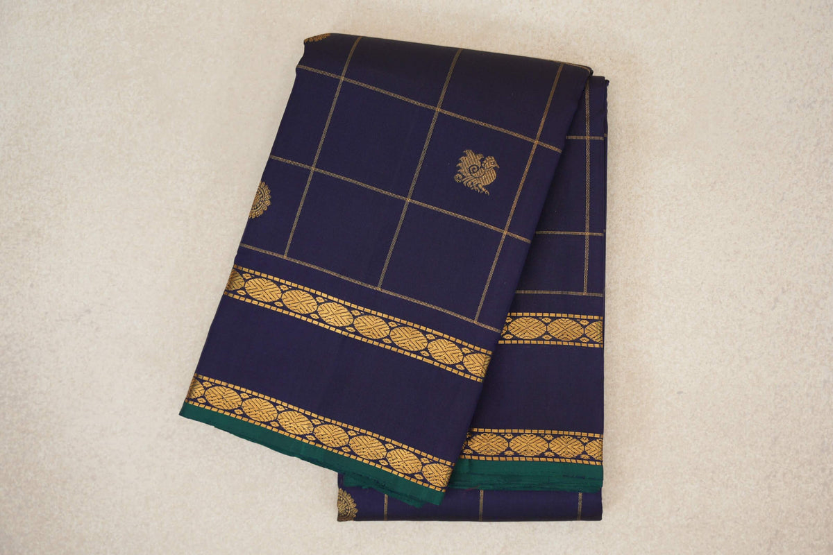 Deep Navy Blue Vintage Kanjivaram Silk Saree