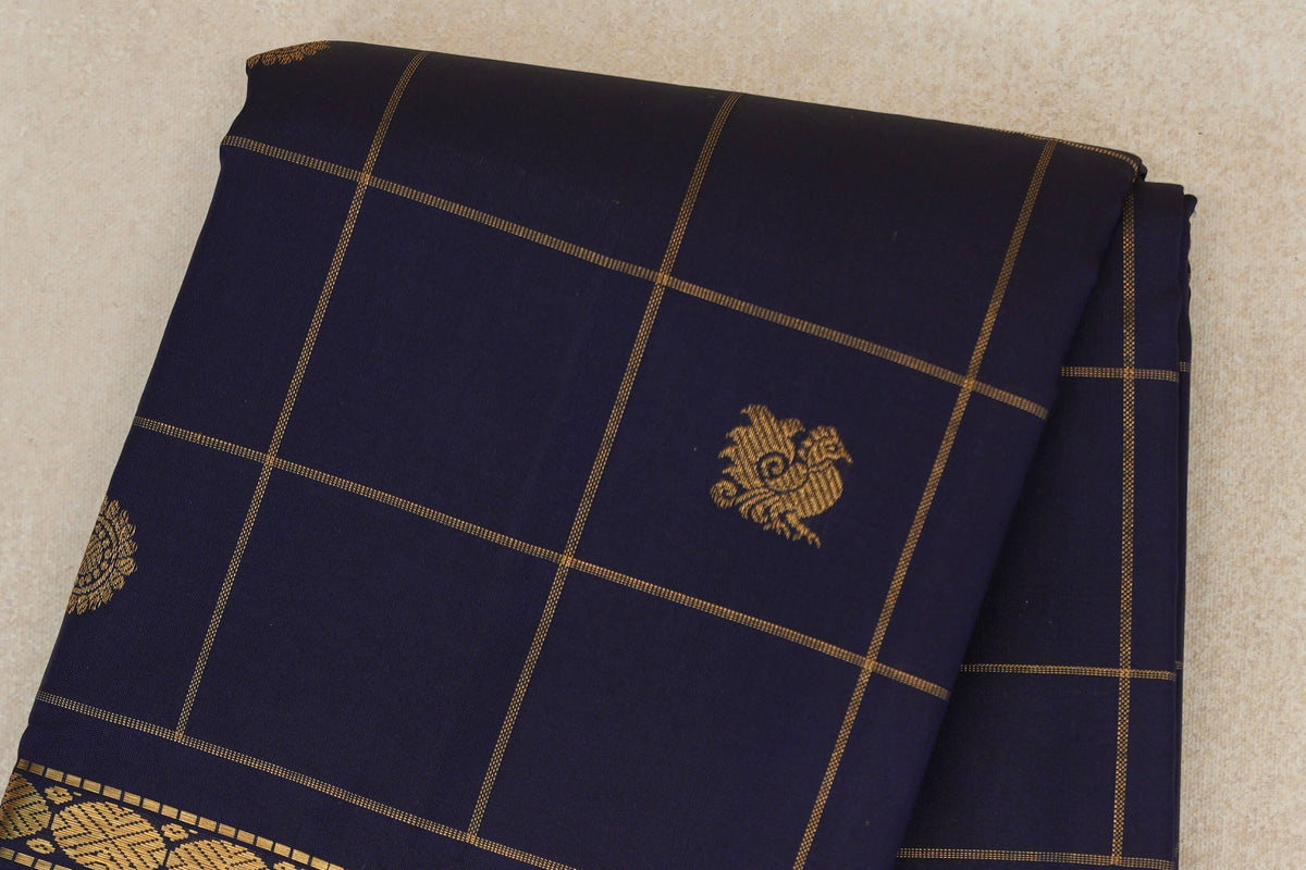 Deep Navy Blue Vintage Kanjivaram Silk Saree body zoom