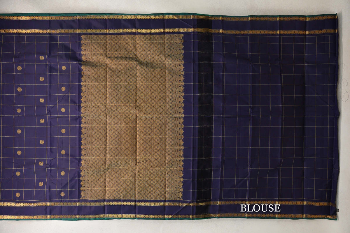 Deep Navy Blue Vintage Kanjivaram Silk Saree blouse