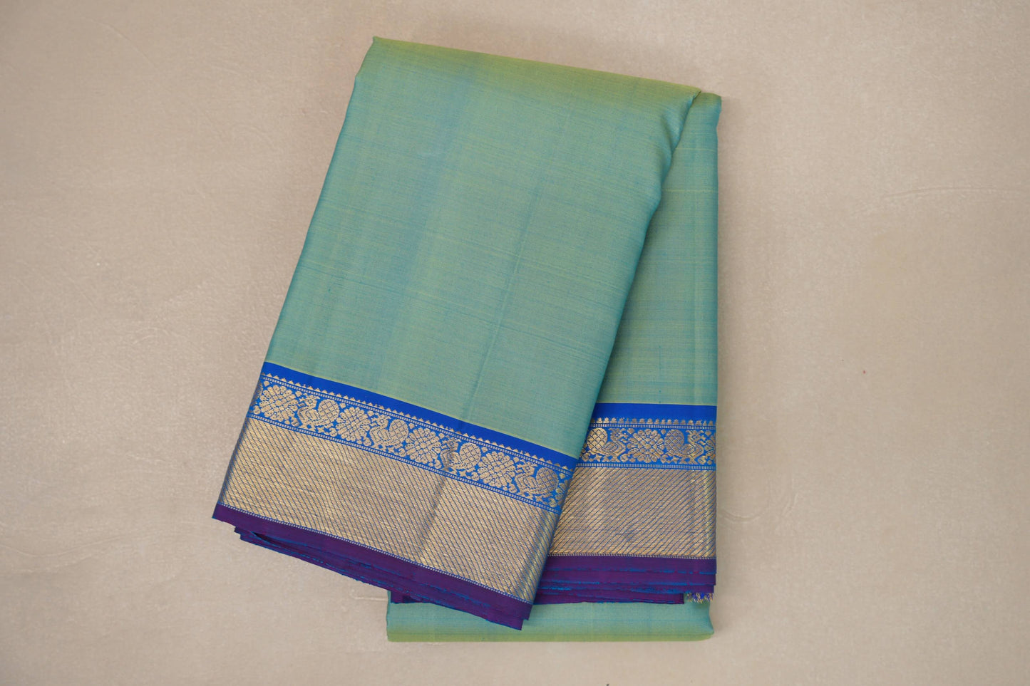 Dual Tone Yellow and Aqua Blue Vintage Kanjivaram Silk Saree by Shreenivas Silks PSSR019062