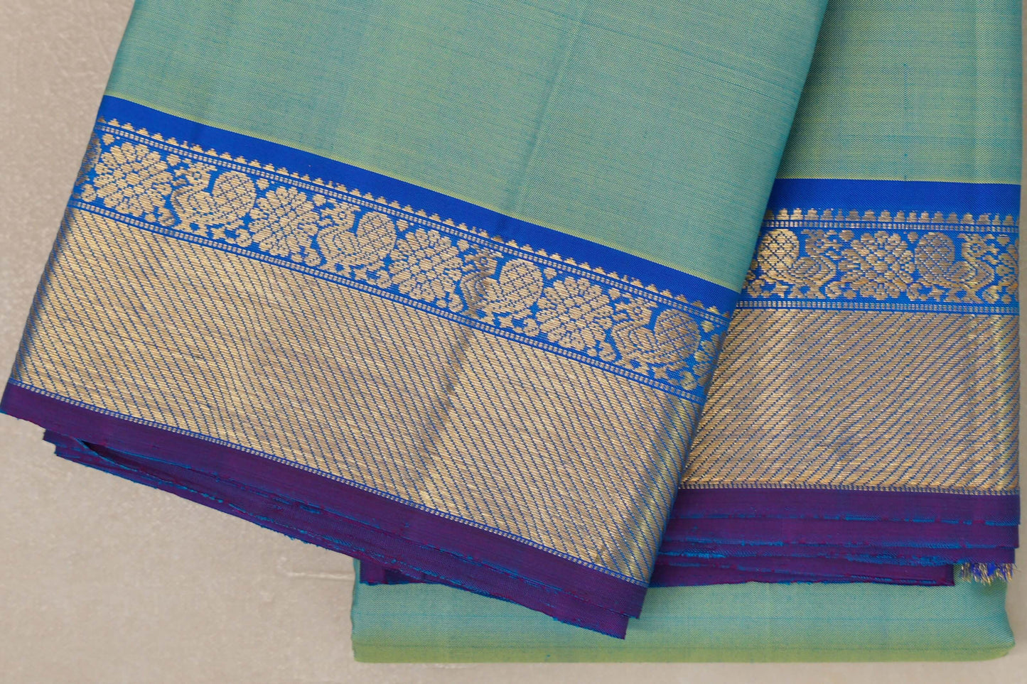 Dual Tone Yellow and Aqua Blue Vintage Kanjivaram Silk Saree by Shreenivas Silks PSSR019062