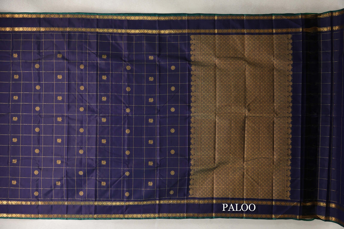 Deep Navy Blue Vintage Kanjivaram Silk Saree paloo