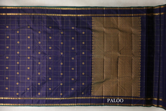 Deep Navy Blue Vintage Kanjivaram Silk Saree paloo
