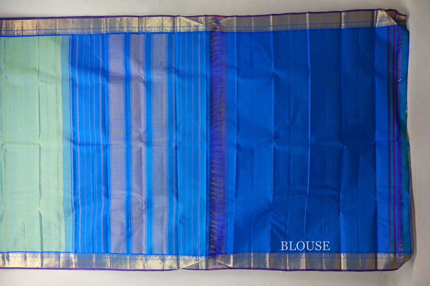 Dual Tone Yellow and Aqua Blue Vintage Kanjivaram Silk Saree by Shreenivas Silks PSSR019062
