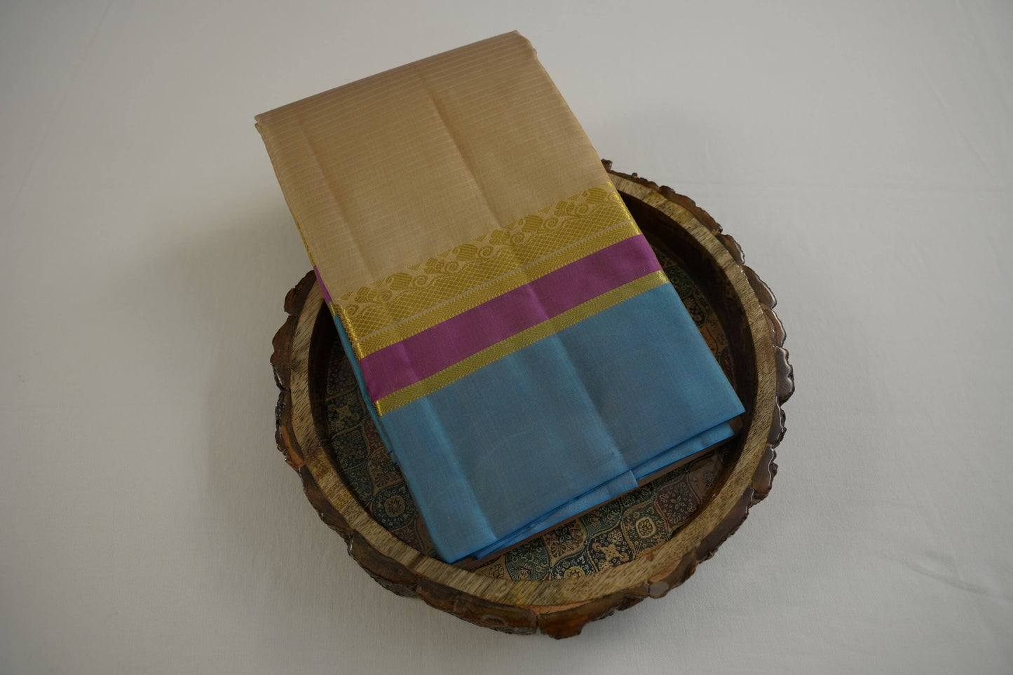 Beige light weight kanchipuram silk saree