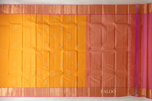 Mango Yellow with Dual Tone of Pink and Yellow Borders Vintage Kanjivaram Silk Saree by Shreenivas Silks PSSR0110187